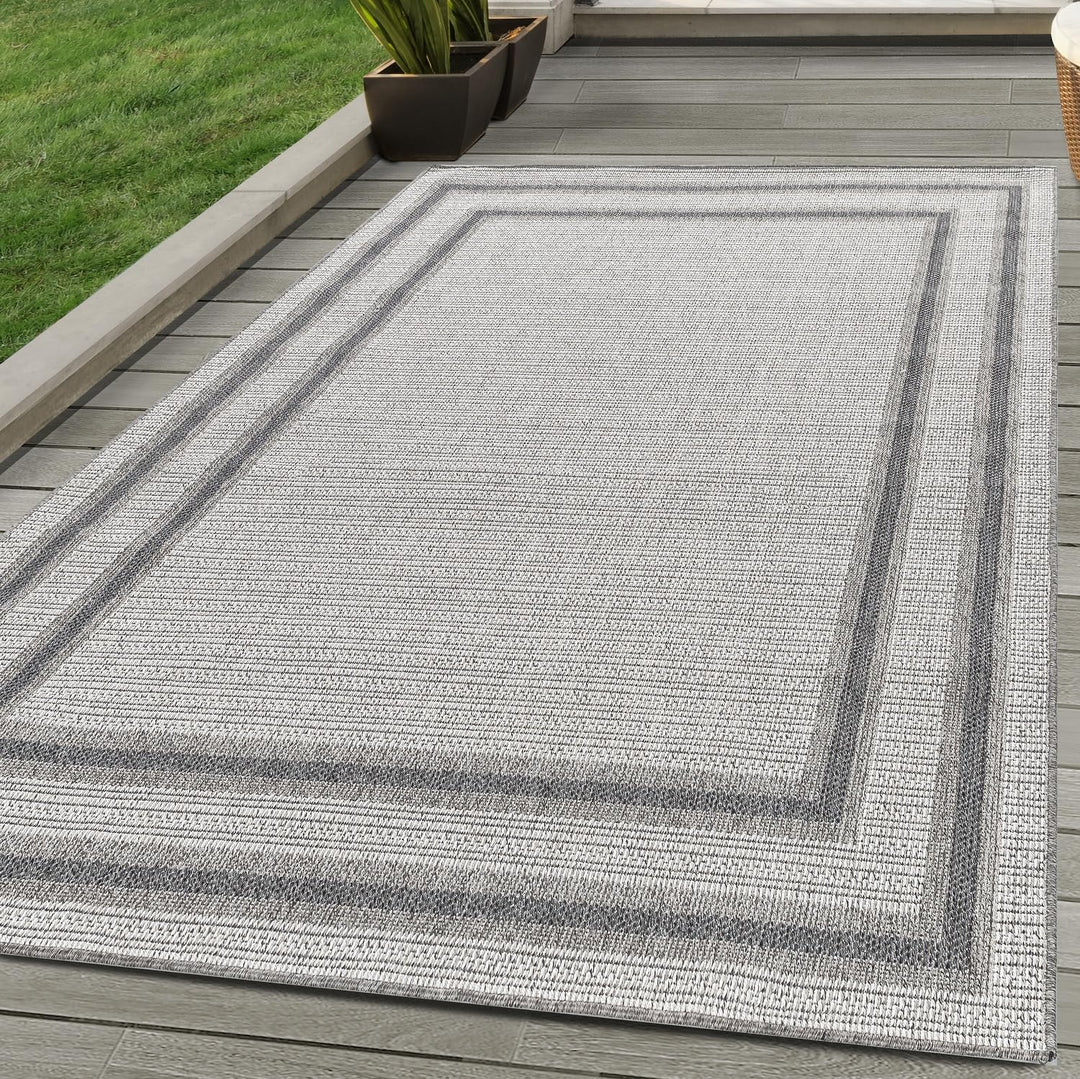 In & Outdoor Teppich Bordüre Design Wetterfest für Terrasse Balkon Küche oder Wohnzimmer Teppich, Fa