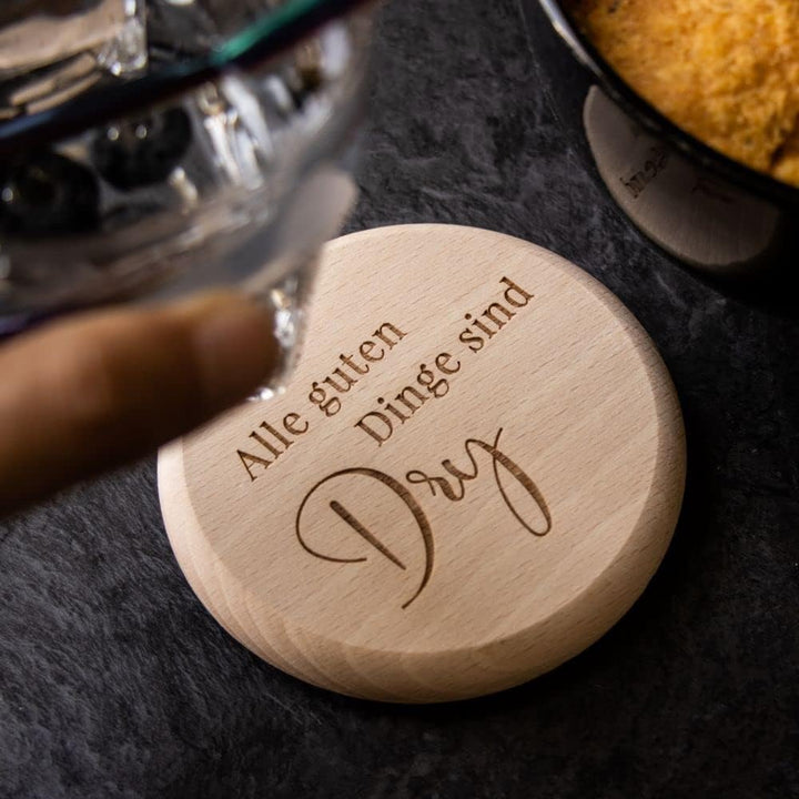 Spruchreif · Bierdeckel mit Gin-Sprüchen aus hochwertigem Buchenholz · 2in1 Untersetzer und Deckel ·