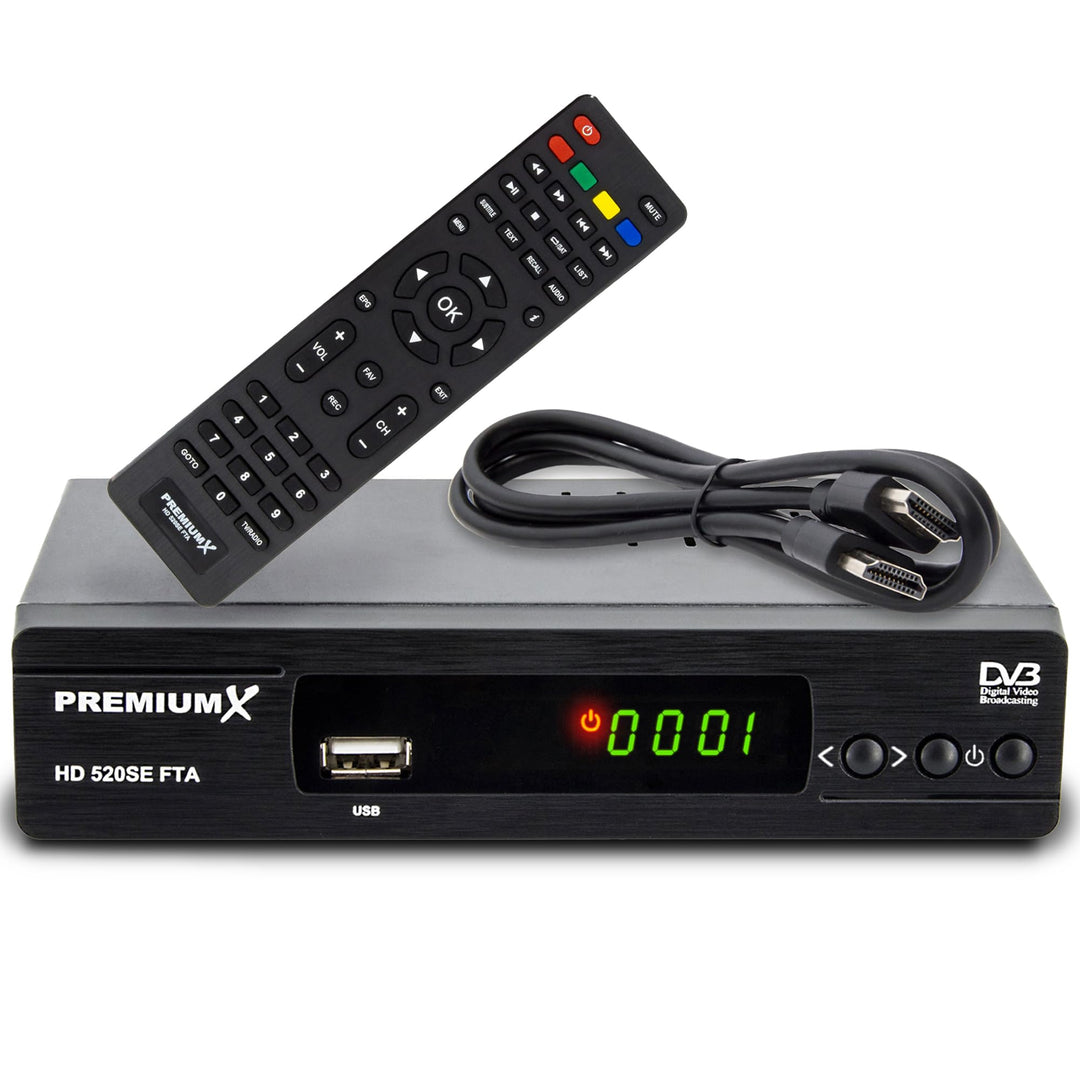 PremiumX Satelliten-Receiver HD 520SE FTA Digital SAT TV Receiver DVB-S2 FullHD HDMI SCART 2X USB Mu