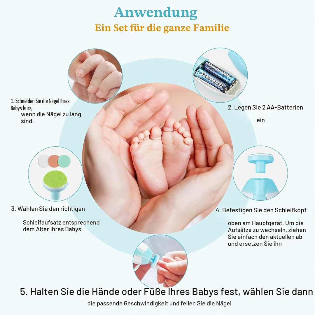 Zooawa Baby Nagelknipser 20 in 1, Elektrischer Baby Nageltrimmer, Nagelfeilen Set mit 12 Ersatzpads,