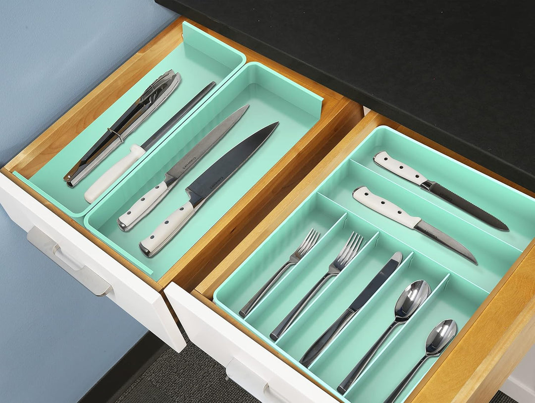 Simple Houseware Erweiterbarer Besteck-Organizer für Küchenschubladen, Türkis, Türkis