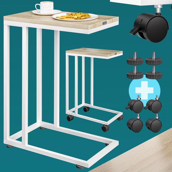 Casaria® Beistelltisch mit Rollen 50x35x70cm C Form Holz Metall 40kg Belastbarkeit Wohnzimmer Schlaf