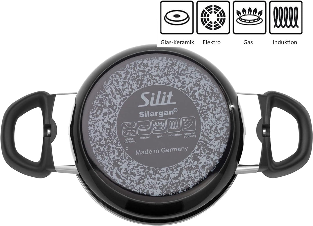 Silit Modesto Line Kochtopf klein 16cm, Glasdeckel, Bratentopf Induktion 1,3l, Silargan Funktionsker