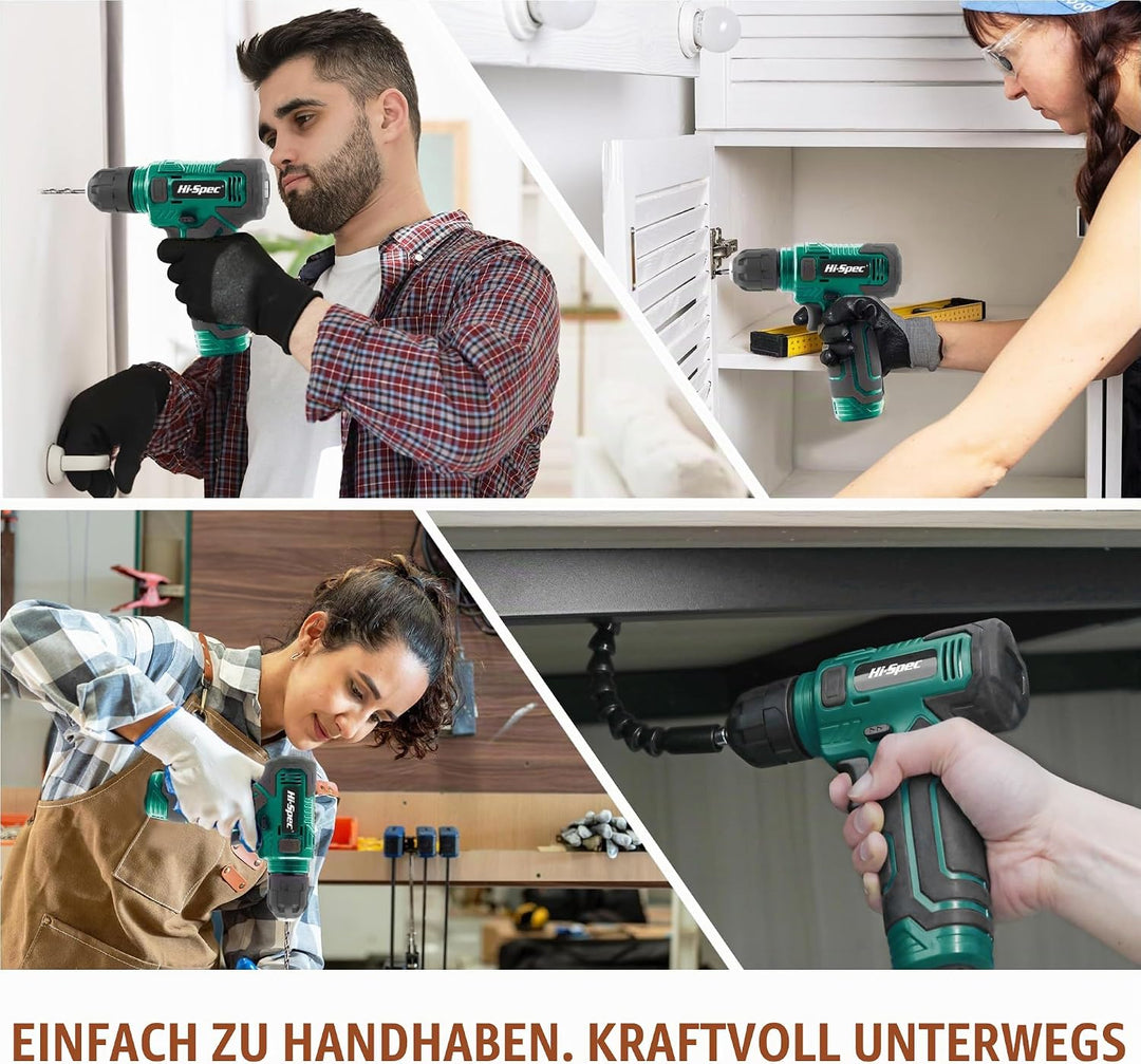 Hi-Spec Akuschrauber Set in Grün. Akkubohrer, Stecknüsse und Schrauberbits alles in einem tragbarem