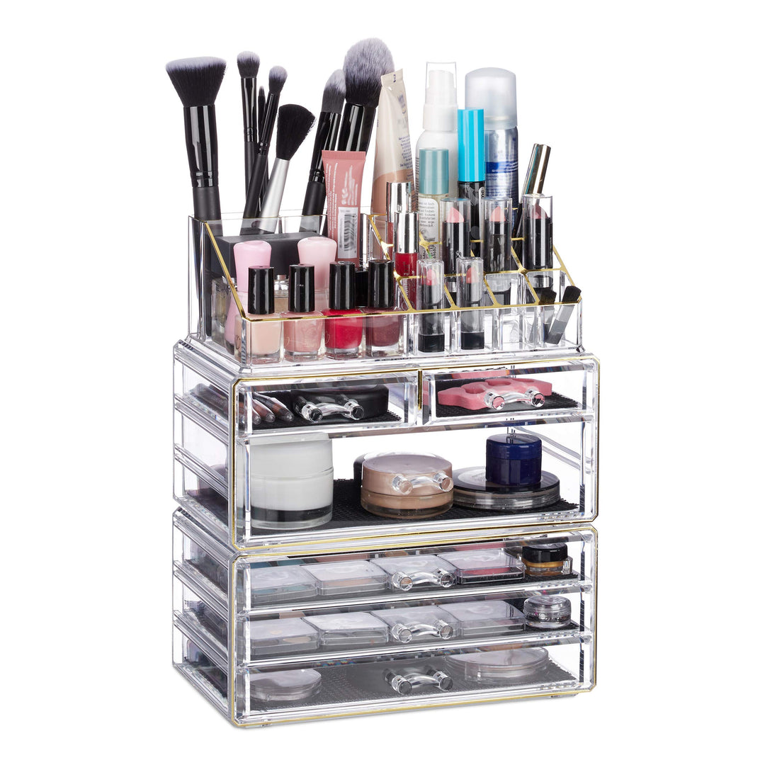 Relaxdays 1 x Kosmetikorganizer mit 6 Schubladen, 22 Fächer Make Up Organizer, Schmink-Aufbewahrung