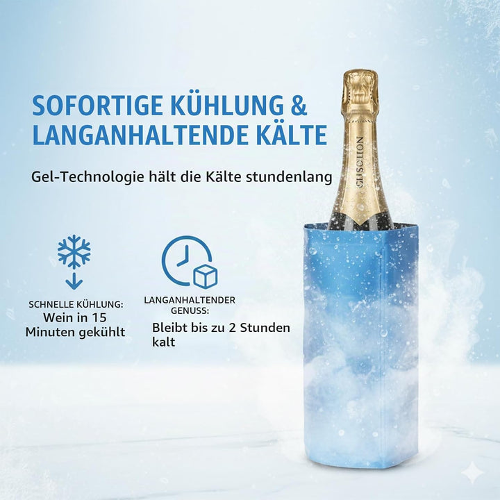 Ice Wine Sleeve Cooler - Universal Gel Cooled Bottle Holder for Red, White &amp; Champagne, Freestanding