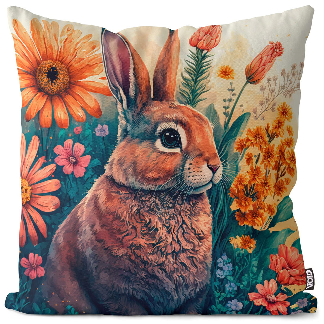 VOID Osterhase Blumenwiese 80x80 Kissenhülle Polyester Zierkissen Couchkissen Ostern Osterdeko Deko