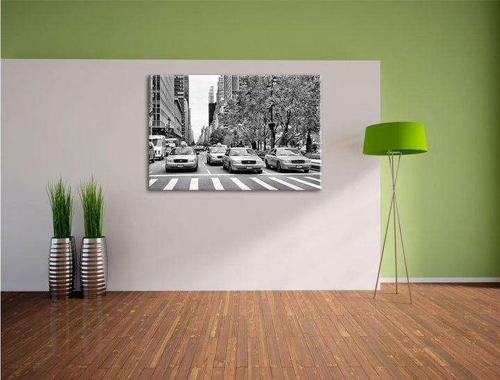 Pixxprint Monocrome, Taxis in New York, Format: 100x70 auf Leinwand, 100x70