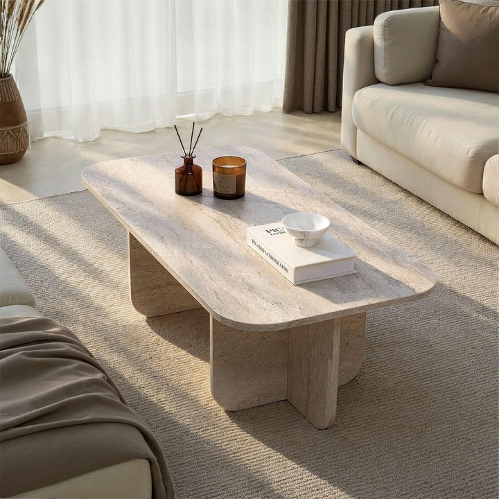 Stilvoller Couchtisch, Travertine-Farbe, 120 x 60 x 41 cm | 100% melaminbeschichtete Spanplatte, 18