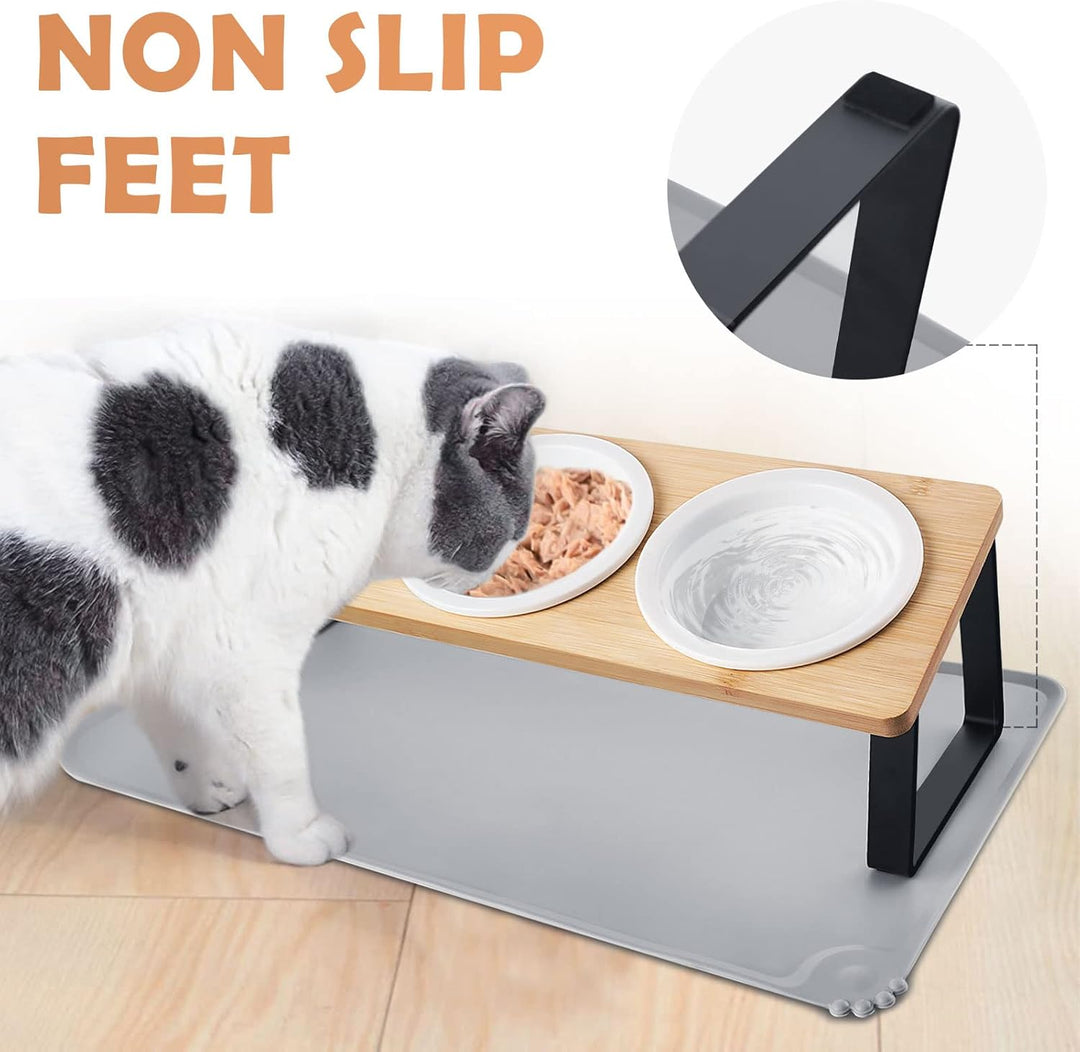 Lannvan Katzennapf Erhöht - 3er Set Futternapf aus Keramik mit Napfunterlage Silikon - 15° gekippte