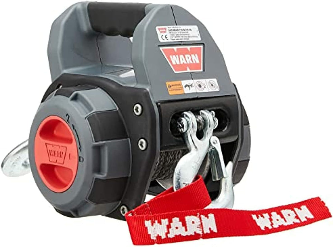 WARN 101575 tragbare Hand-Seilwinde mit 1,2 m synthetischem Seil: 340 kg Zugkraft, Grau 340 kg. Kapa
