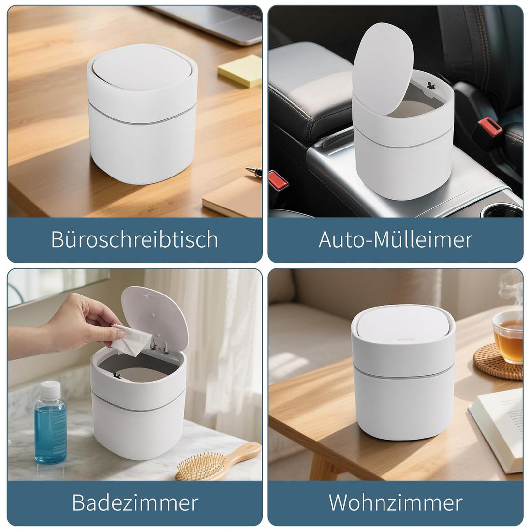 JOYFIER Tischabfalleimer mit Deckel 2L mit Müllsäcken 180 Stück, Mini Tischmülleimer für Den Waschti