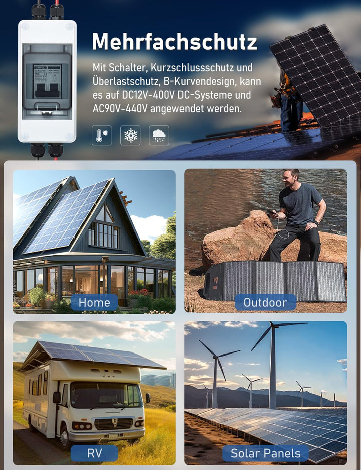 DIHOOL PV sicherungsautomat, PV Anlage DC Trennschalter IP65 Leistungsschalter Solaranlage, 500V, 10