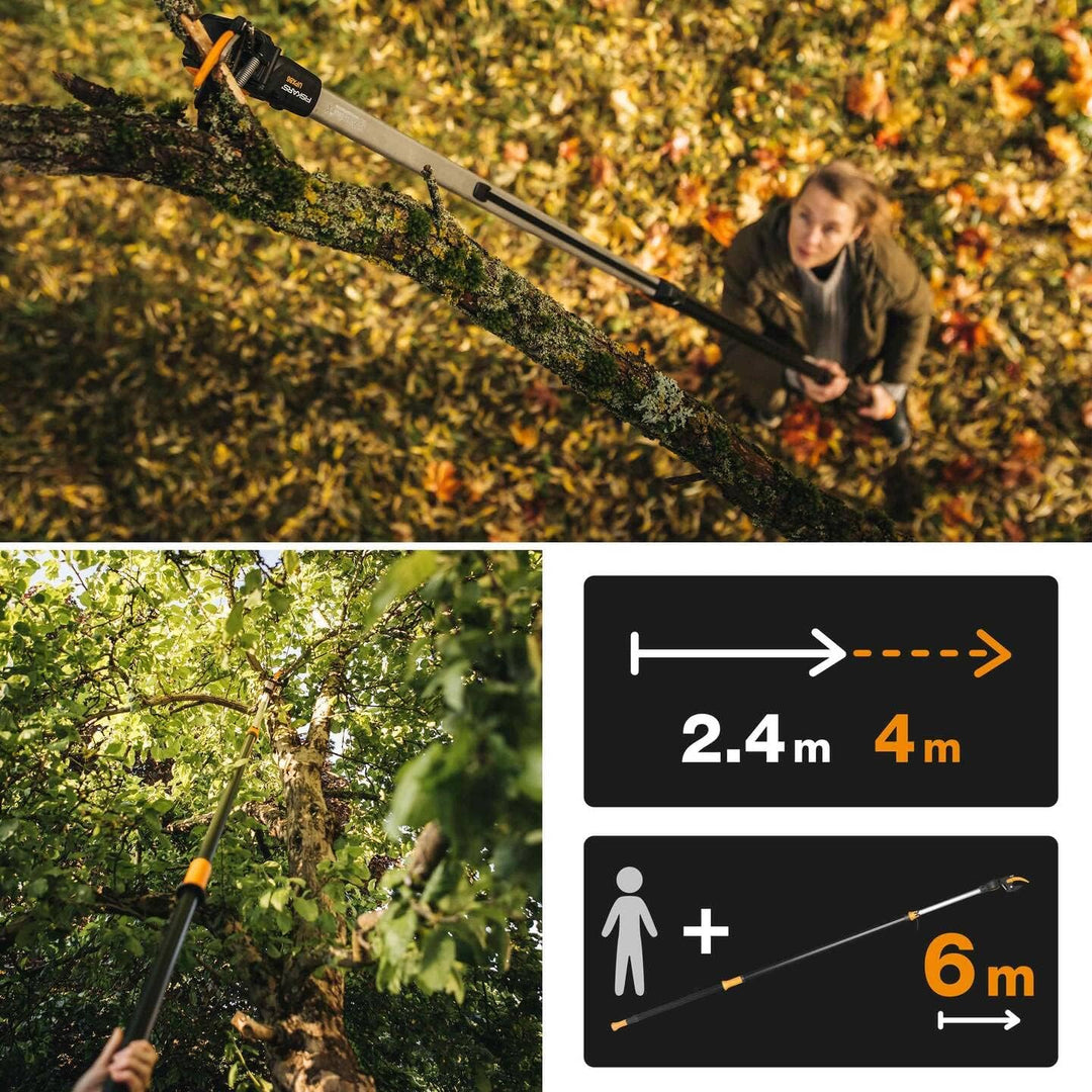 Fiskars Schneidgiraffen-Set, 2-teilig, Bypass Teleskop-Schneidgiraffe UPX86 (Länge 2,4 – 4 m) und Ba