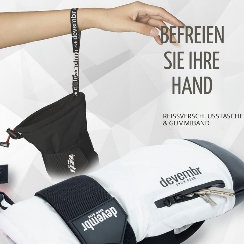 devembr Ski-Fäustlinge mit Handgelenkschützern, Warme Snowboard-Fäustlinge, Wasserdicht (S/M/L) Weis