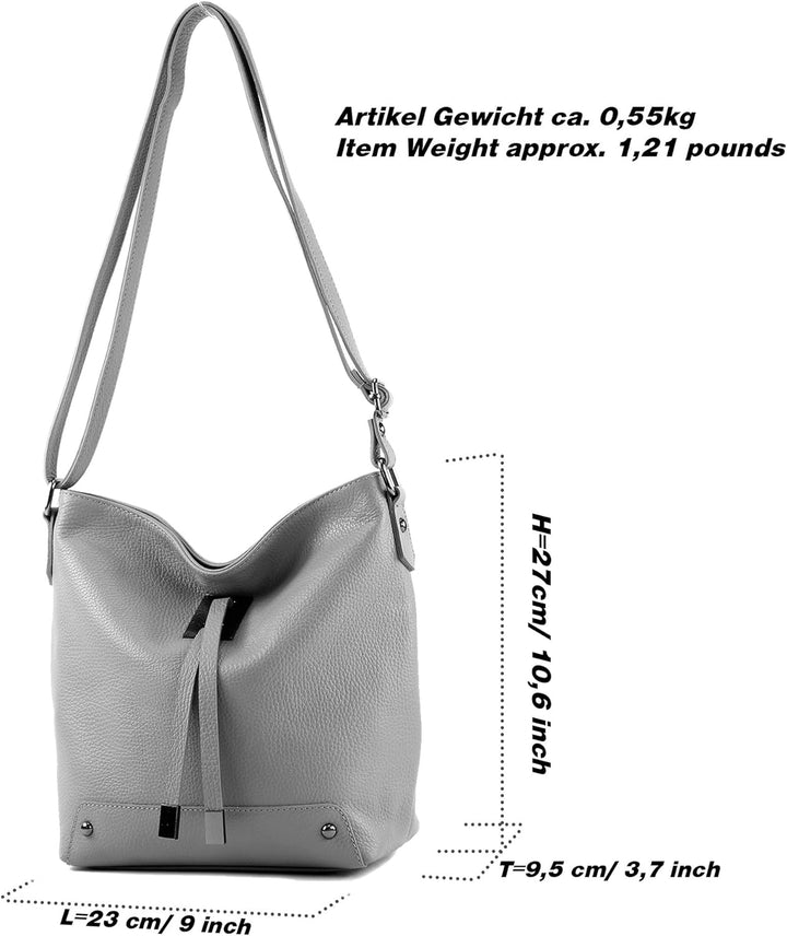 modamoda de - T169 - ital Umhängetasche Schultertasche aus Leder Bubble Gum, Bubble Gum