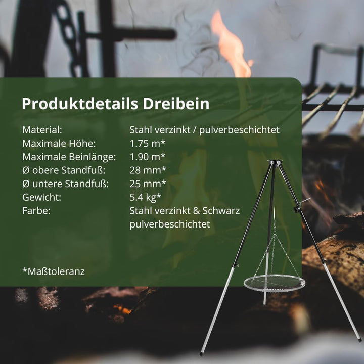 DREIBEIN SCHWENKGRILL mit Kurbel und EDELSTAHL GRILLROST 50 cm mit TASCHE