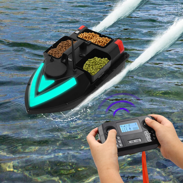 Futterboot Angeln, 500m GPS Postion Angelköder-Boot mit Fernbedienung & 3 Katapultbuchten für Flüsse
