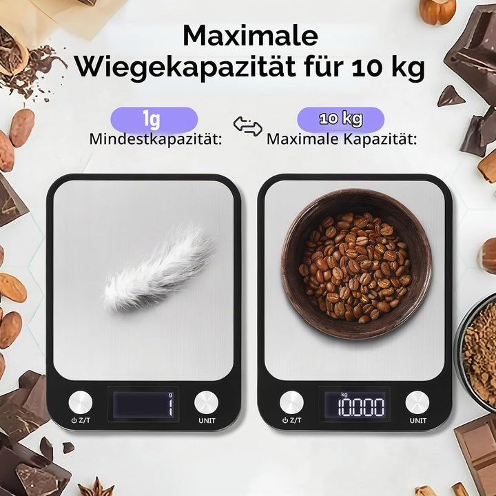 1g/10kg wiederaufladbare digitale Küchenwaage, 17,5x15cm grosse Plattform elektronische Lebensmittel