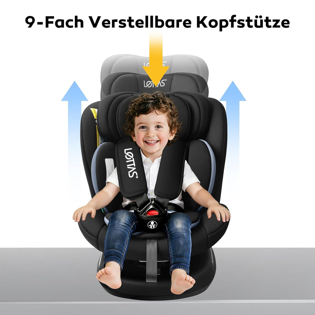 LETTAS I-Size 360°Drehung Autositz 40-150 cm, ca. 0 bis 12 Jahre, Isofix Kinderautositz mit Verstell