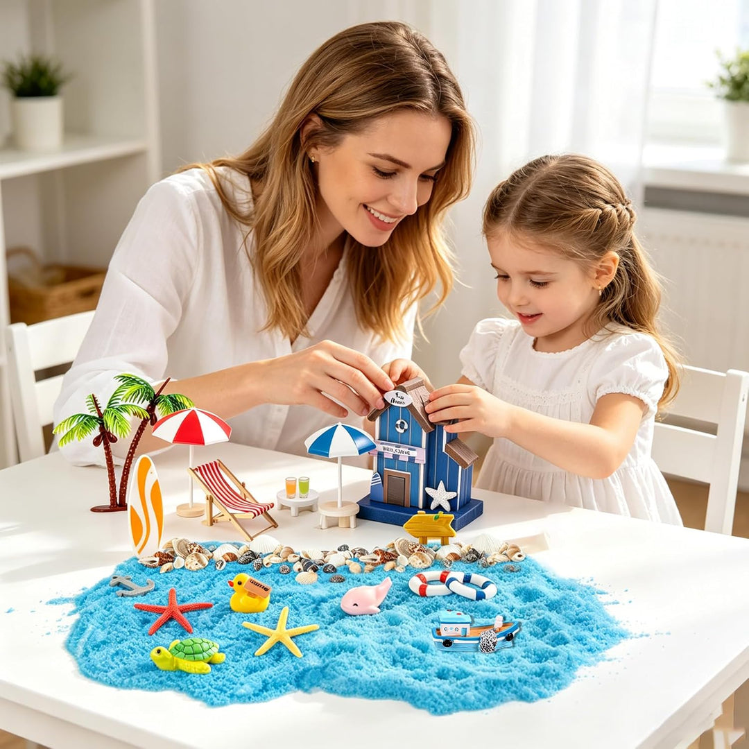 24 Stück Mini Strand Deko Set, Miniatur Deko Miniatur Strandlandschaft Zubehör mit Palme, Liegestuhl