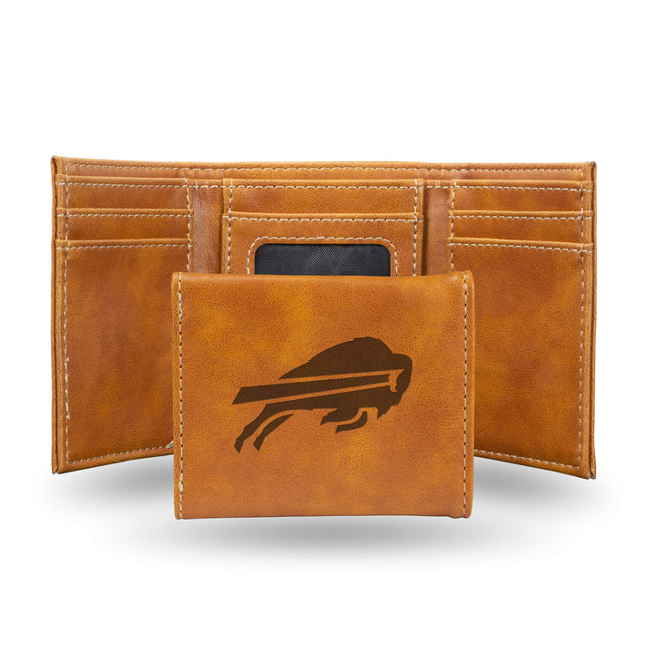 Rico Industries NFL Laser Engraved Tri-Fold Wallet, Brown Buffalo Bills, Buffalo Bills