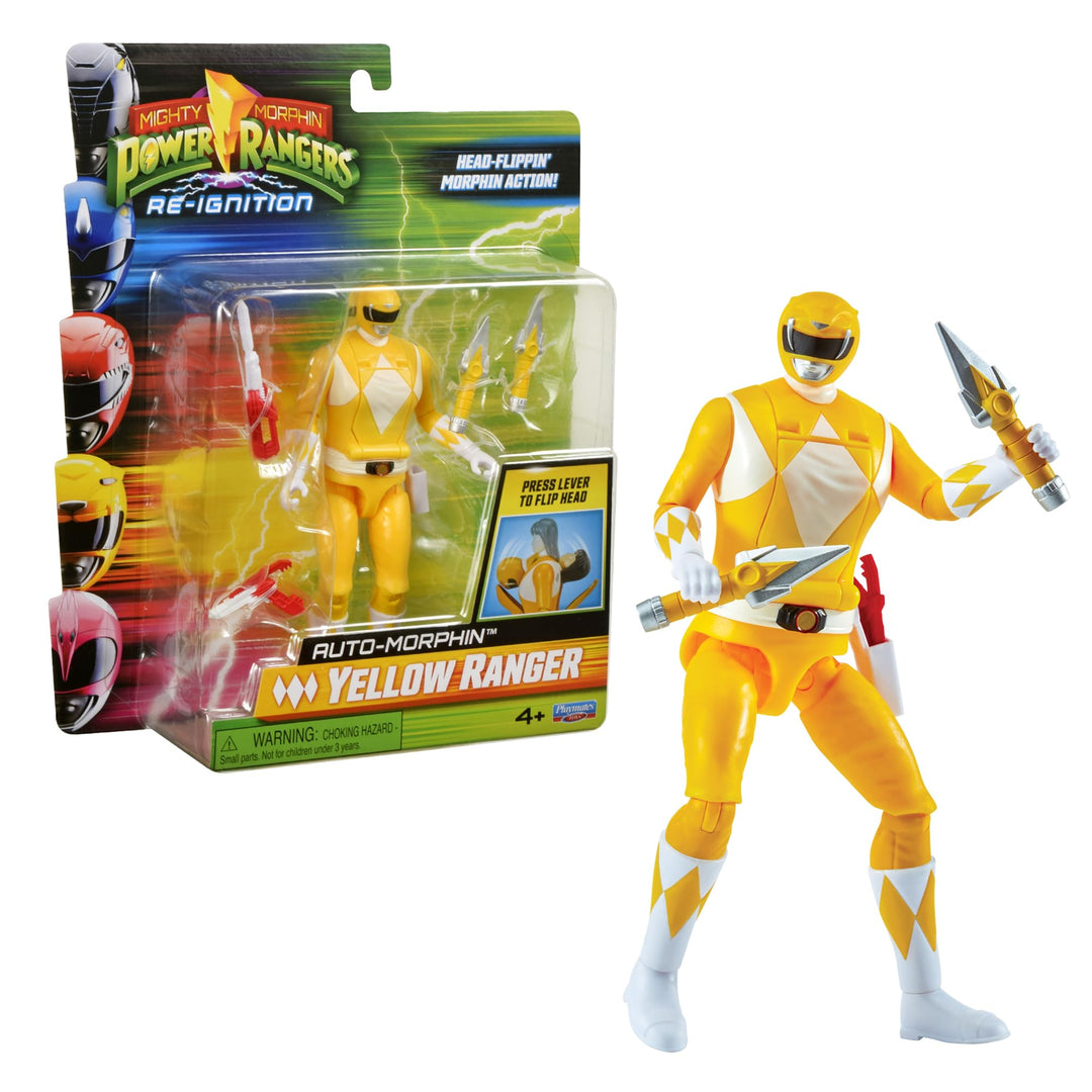 Power Rangers - Auto-Morphin, 2-in-1-Figur mit Gelenken, 15 cm, gelber Ranger – Trini Kwan, für Kind