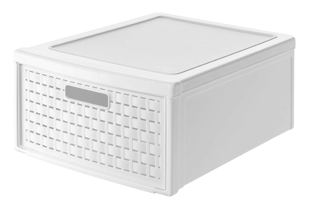 Rotho Country Schubladenbox 19.2l mit 1 Schub in Rattan-Optik, Kunststoff (PP) BPA-frei, weiss, gros