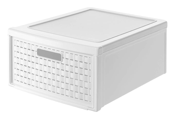 Rotho Country Schubladenbox 19.2l mit 1 Schub in Rattan-Optik, Kunststoff (PP) BPA-frei, weiss, gros
