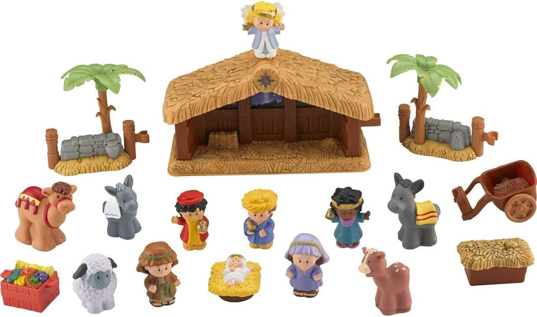 Fisher-Price J2404 - Little People Weihnachtskrippe Geschenkset, mit 12 Figuren und 5 Zubehörteilen,