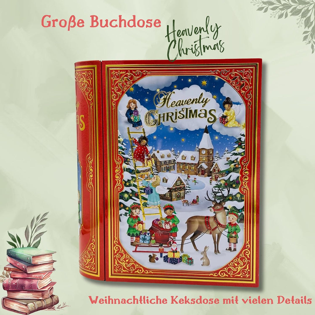 MediMuc Grosse Buchdose Heavenly Christmas - aufwändig geprägt und bedruckt - mit Engel- und Wichtel