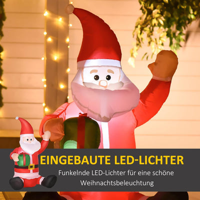 HOMCOM Selbstaufblasbarer Weihnachtsmann Weihnachtsdekoration LED mit Geschenk Gebläse Rot L70 x B50