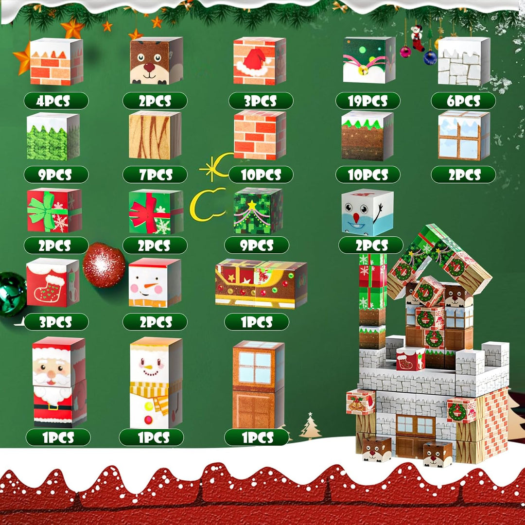 Uuoeebb 100 Stück Magnetische Bausteine - Baue Mine Welt mit Weihnachts-Schnee Magnetische Bauwelt,