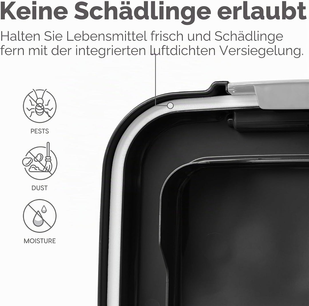 Iris Ohyama Katzenfutter Aufbewahrung mit Rollen, 30+10L, Schwarz, Luftdichte Futterbox, Trockenfutt