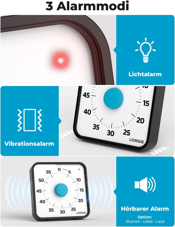LIORQUE 19cm Visueller Timer 60 Minuten Countdown Timer XL Dunkelblau, XL Dunkelblau