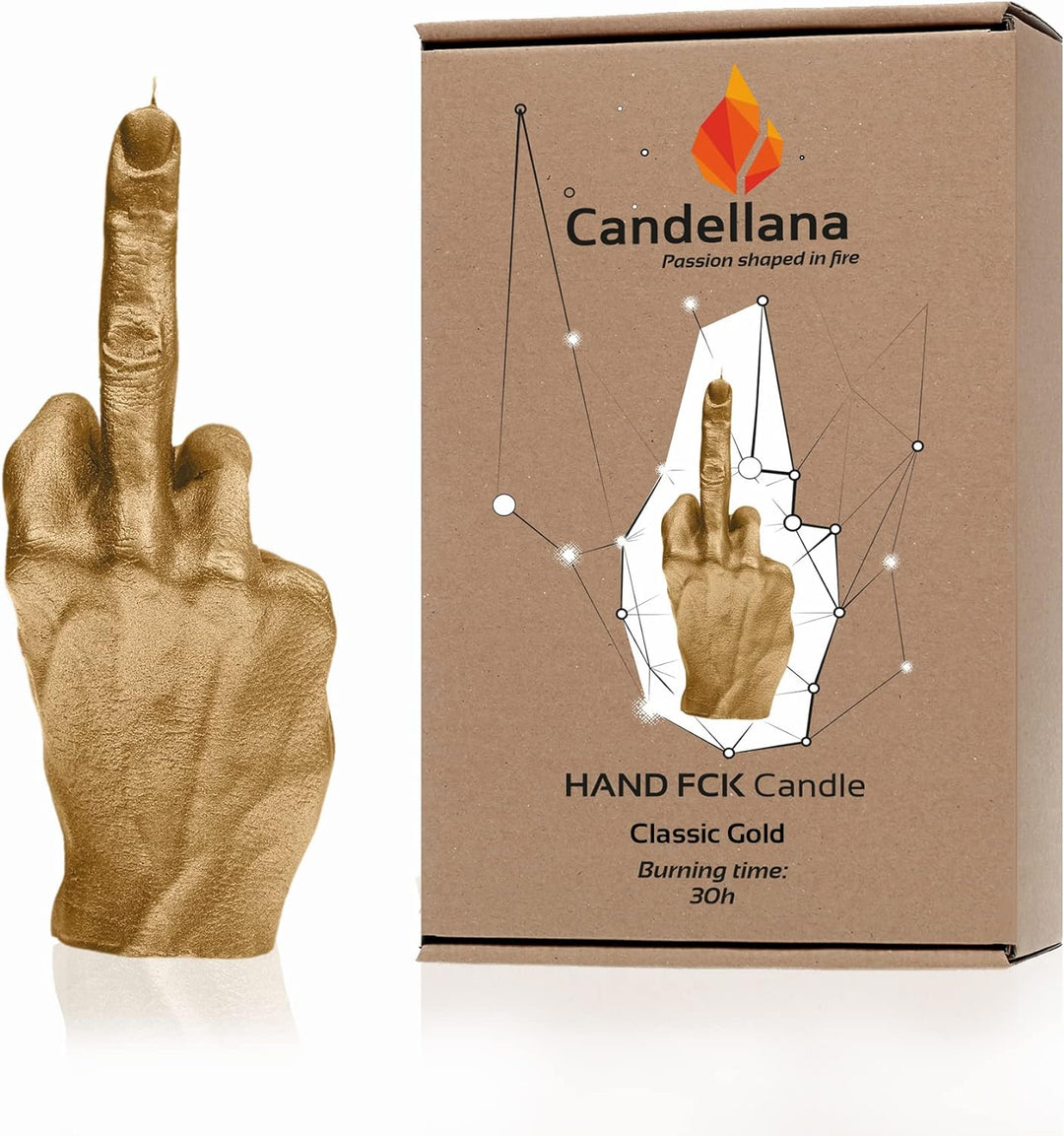Candellana Kerze in Form eines Mittelfingers | FCK | Höhe: 20 cm | Classic Gold | Brennzeit 30h | Ke