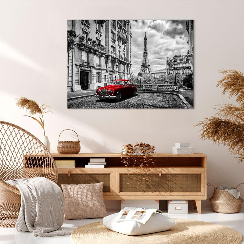 Bilder auf Leinwand 100x70cm Leinwandbild Auto Eiffle Strasse Gebäude Gross Wanddeko Bild Schlafzimm