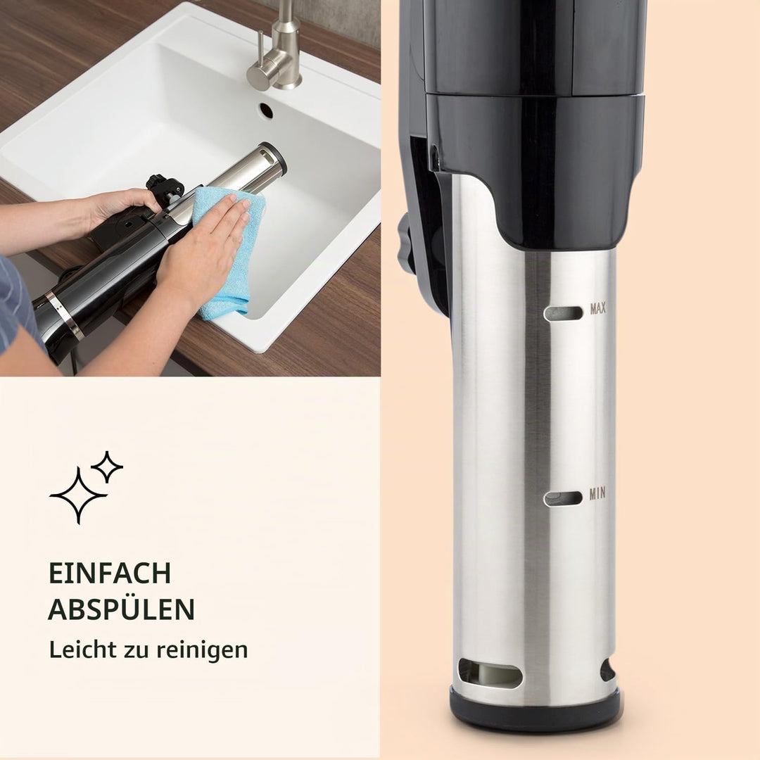 Klarstein Quickstick- Sous-Vide Garer, Präzisionskochtopf, Schongarer, 1300 Watt, Timerfunktion, 3D