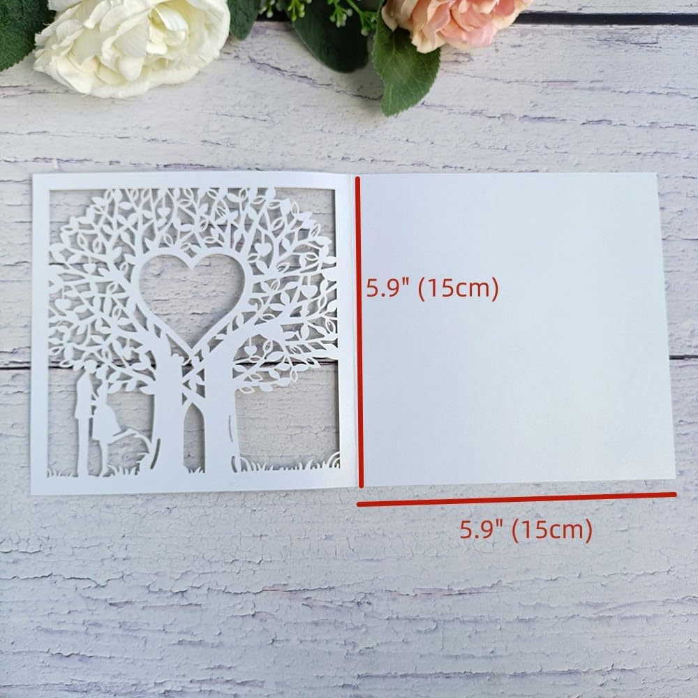 MillaSaw Romantische Hochzeitskarte Einladung Einladungskarte Liebesbaum Lasergeschnittene Karten 20