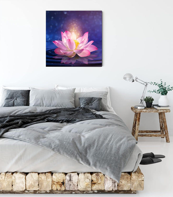 Pixxprint pinker Lotus im Wasser als Leinwandbild Quadratisch| Grösse: 70x70 cm | Wandbild | Kunstdr