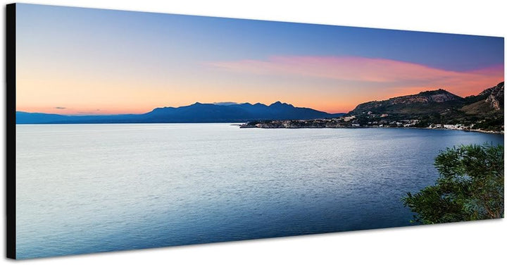 Paul Sinus Art Panoramabild auf Leinwand und Keilrahmen 150x50cm Italien Sizilien Meer Küste Dämmeru