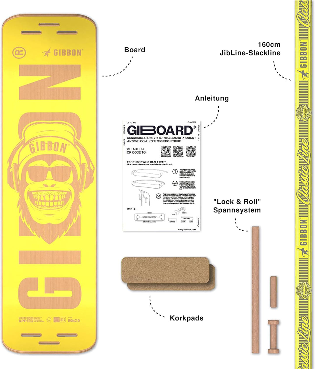 GIBOARD-SET BONZO CLASSIC - Innovatives Balance Board | Freestyle-Workout | hochwertiges Buchenholz