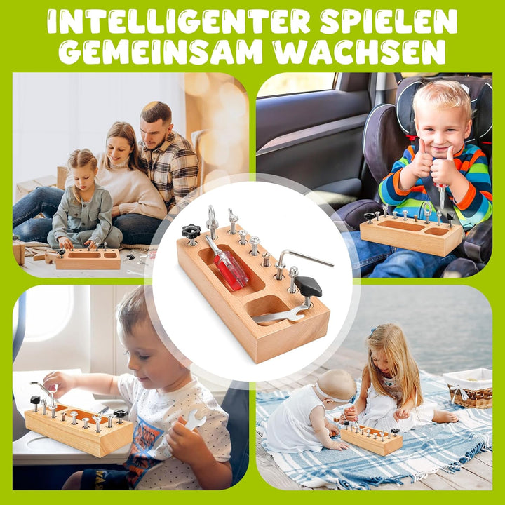 TenFans Montessori Schraubbrett aus Naturholz - Manuelles Lernspiel für Kinder ab 1 Jahr - Feinmotor