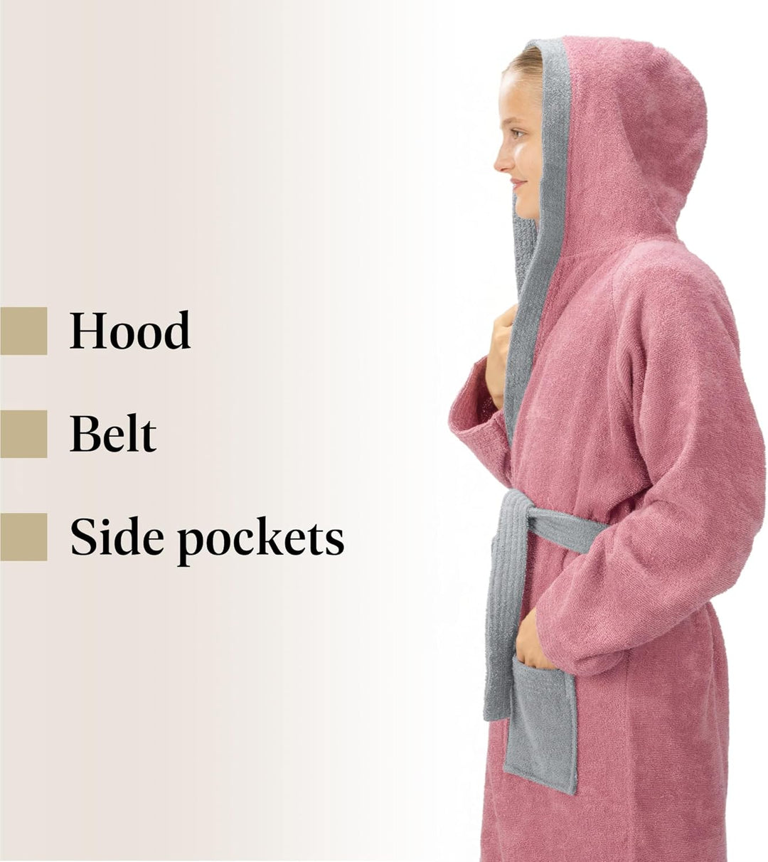 HOMELEVEL Frottee Bademantel für Kinder - Morgenmantel mit Taschen Kapuze Gürtel - Kinderbademantel