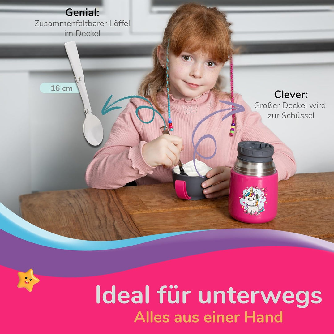 Kinder Thermobecher 500ml für Speisen und Getränke | Edelstahl Thermobehälter für Essen | Warmhalteb