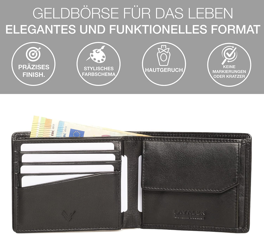 Lavalen® Geldbörse Herren Leder RFID - Portmonee Herren Gross - Portemonnaie Herren Leder Handgemach