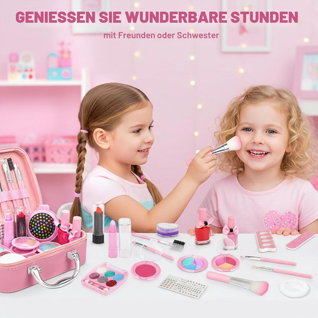 Dreamon Kinderschminke mädchen, Waschbar Make up Spielzeug für Mädchen Kinder Nagellacke mit Koffer