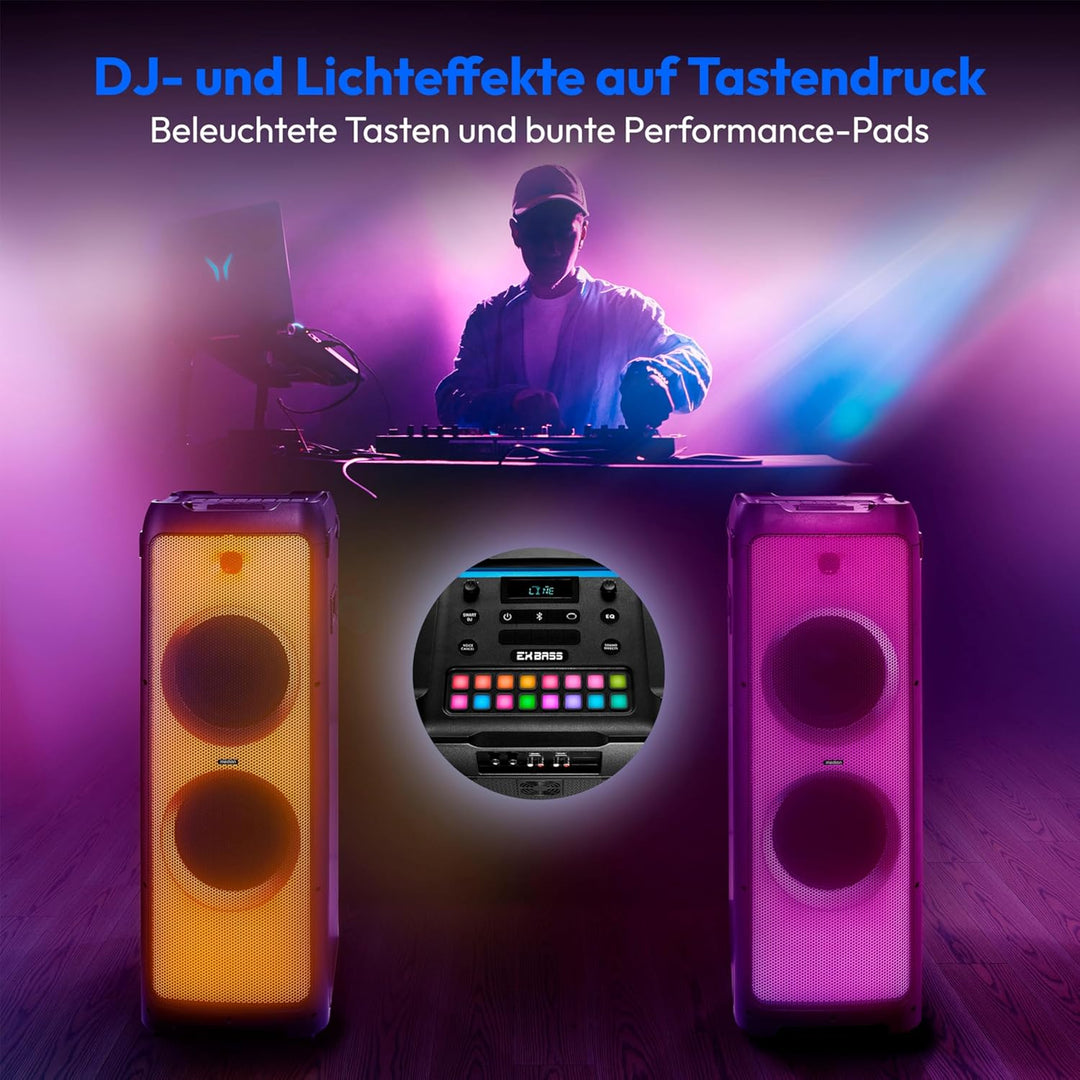 MEDION X61200 Party-Soundsystem (Partylautsprecher inkl. Mikrofon, Karaoke Partybox, Bluetooth, DJ F