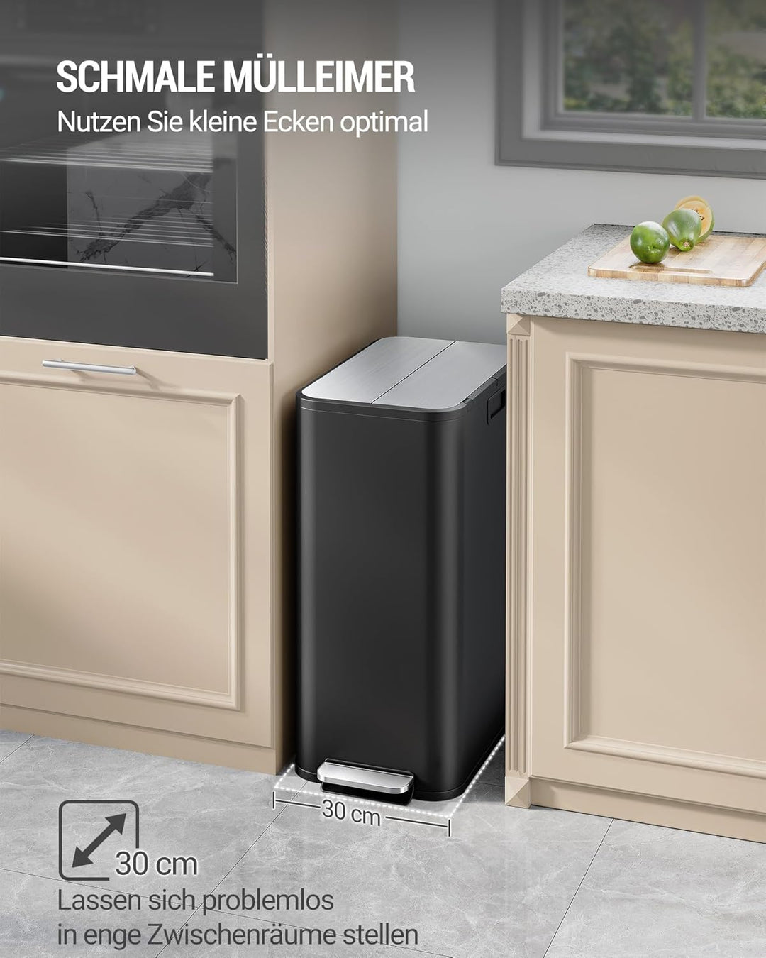 Hzuaneri Mülleimer Küche, 2 x 28 Liter Mülleimer Schmal, Mülltrennsystem mit Herausnehmbarem Innenei