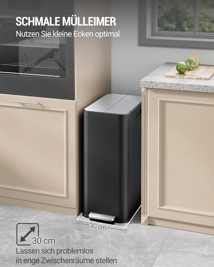 Hzuaneri Mülleimer Küche, 2 x 28 Liter Mülleimer Schmal, Mülltrennsystem mit Herausnehmbarem Innenei